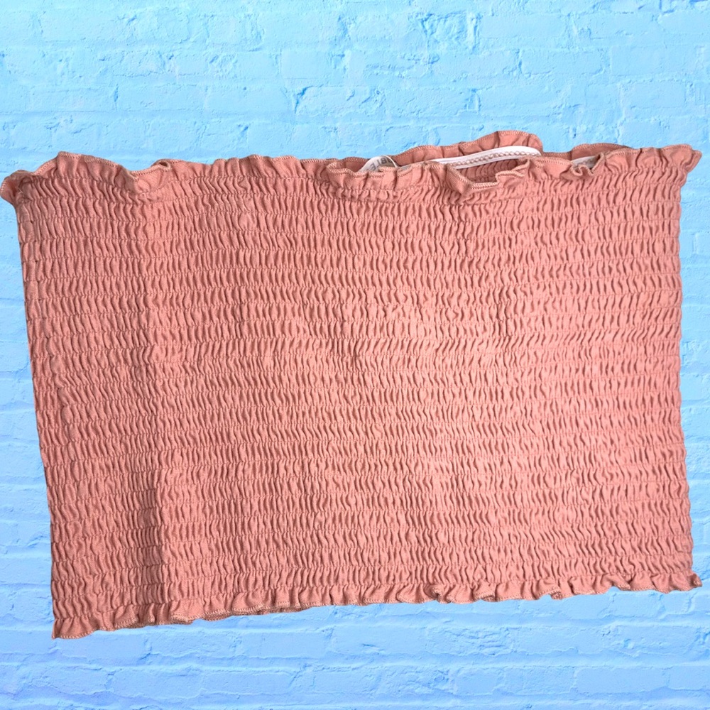 🫦 Shirred Crop Top, Blush, Light Pink, Double Zero Brand, Tube Top, Size Large.